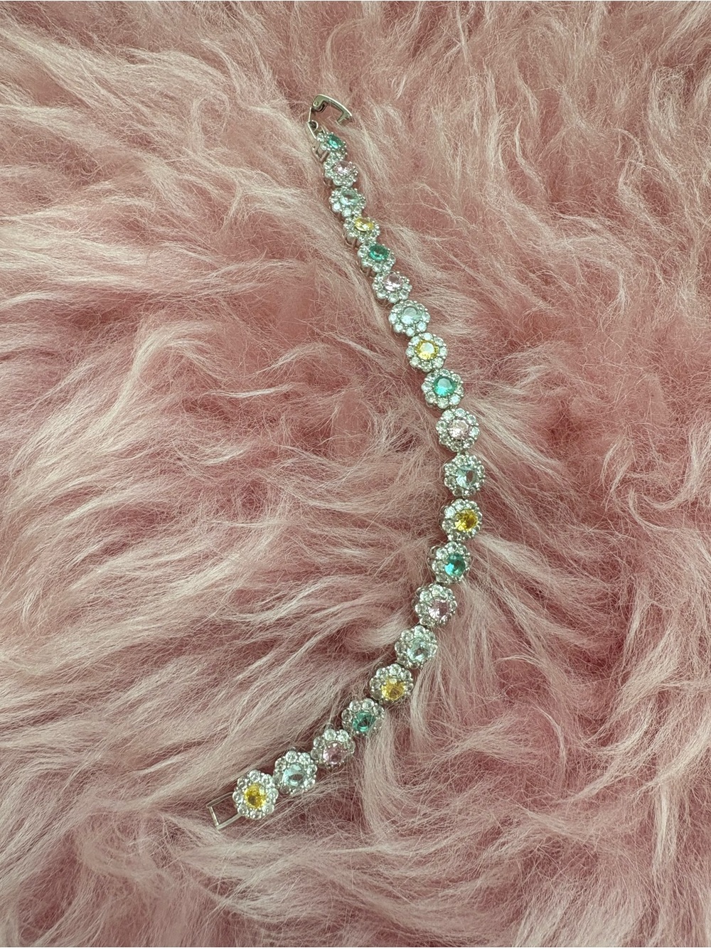 Crystal Floral Link Bracelet with Pastel Gemstones - Multicolor